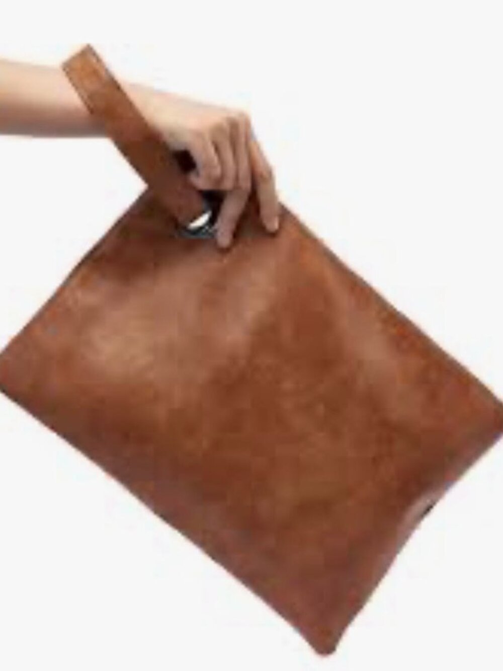 Alexa Brown Oversized Zippered Clutch Matching Wrist Strap with Inside Pockets